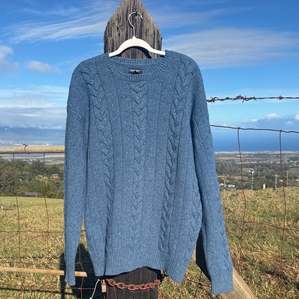 Y2K Cherokee Blue Cable Knit Lamb Wool Blend Cabincore preppy xl